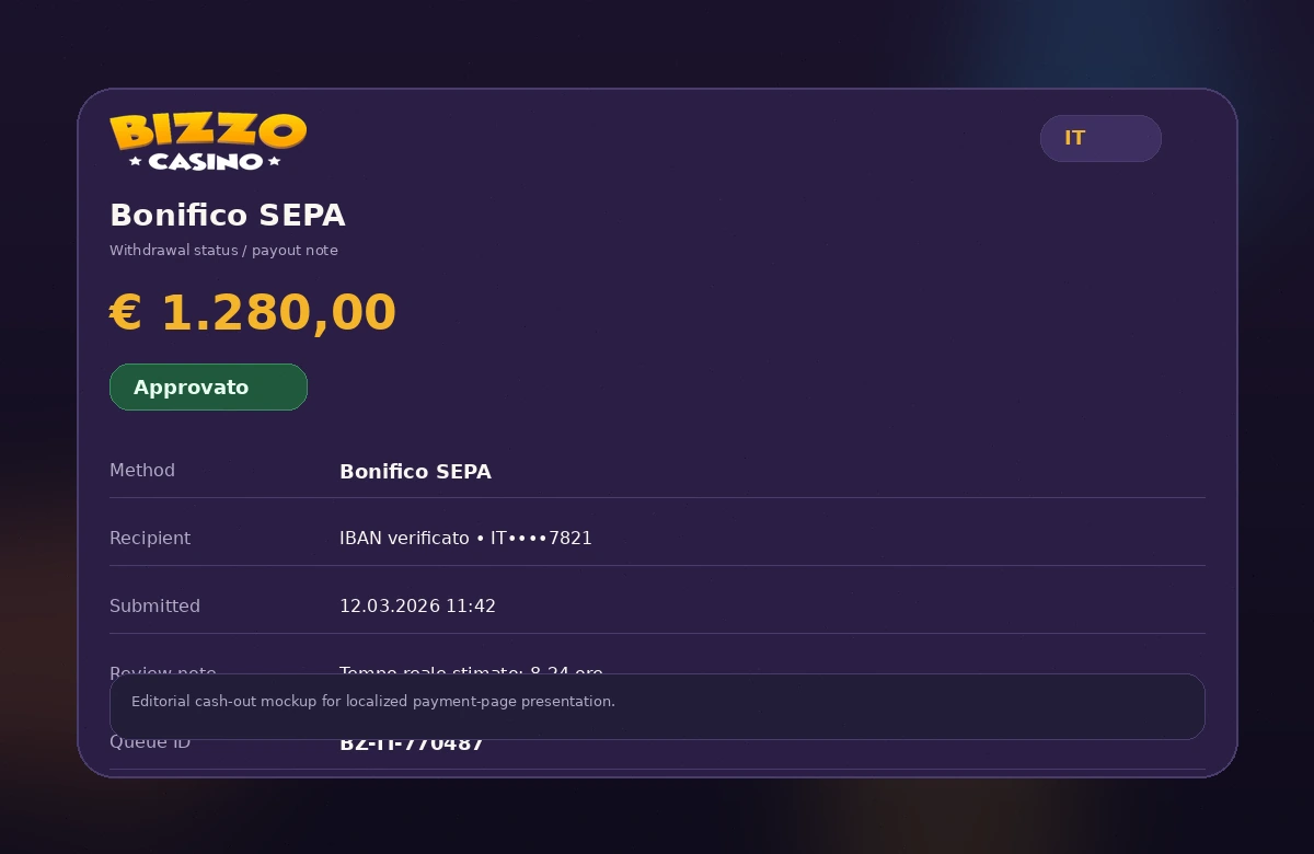 Bonifico SEPA su Bizzo Casino